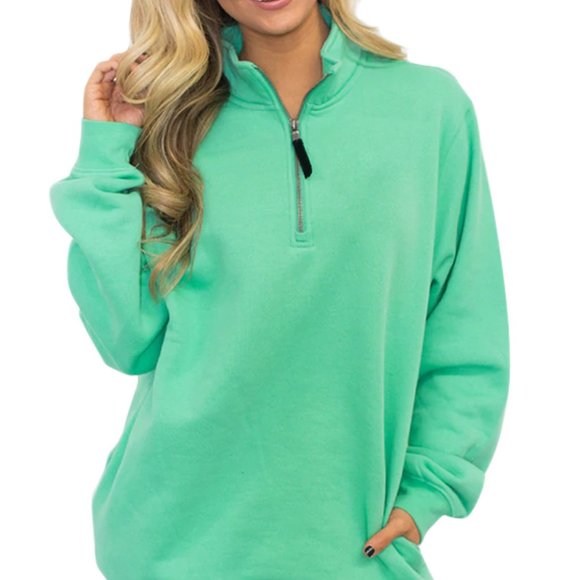 Unbranded Sweaters - Mint Green Pocket Style Quarter Zip Sweatshirt